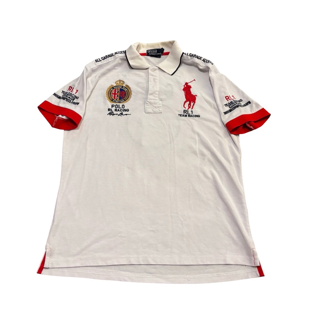 Polo Ralph Lauren Mens RL Racing Team Big Pony Polo Shirt White Red Large GBR 6